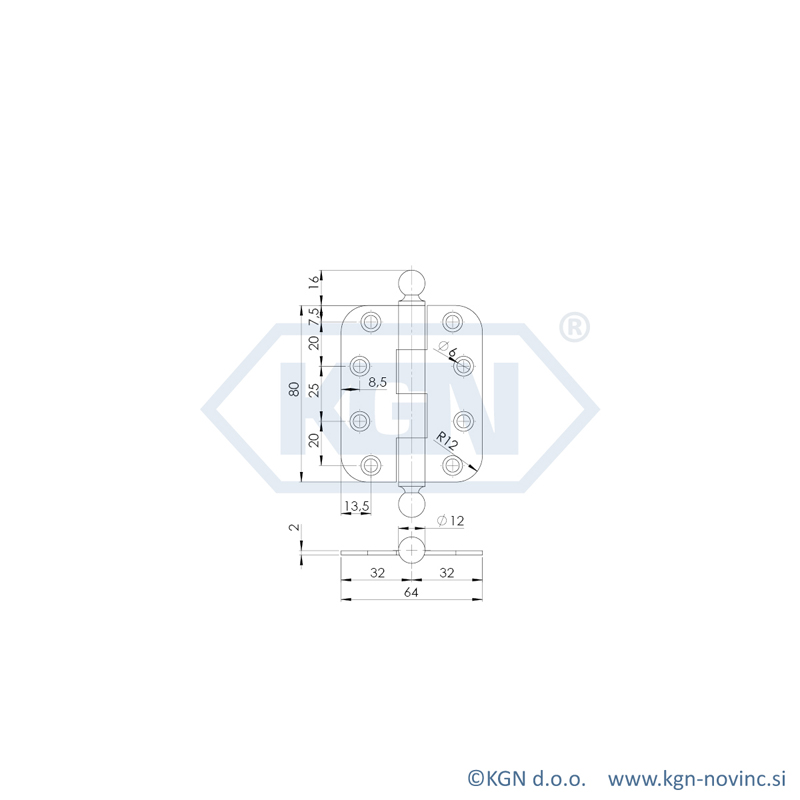 Alternative view of Decorative hinge with round heads SP-008